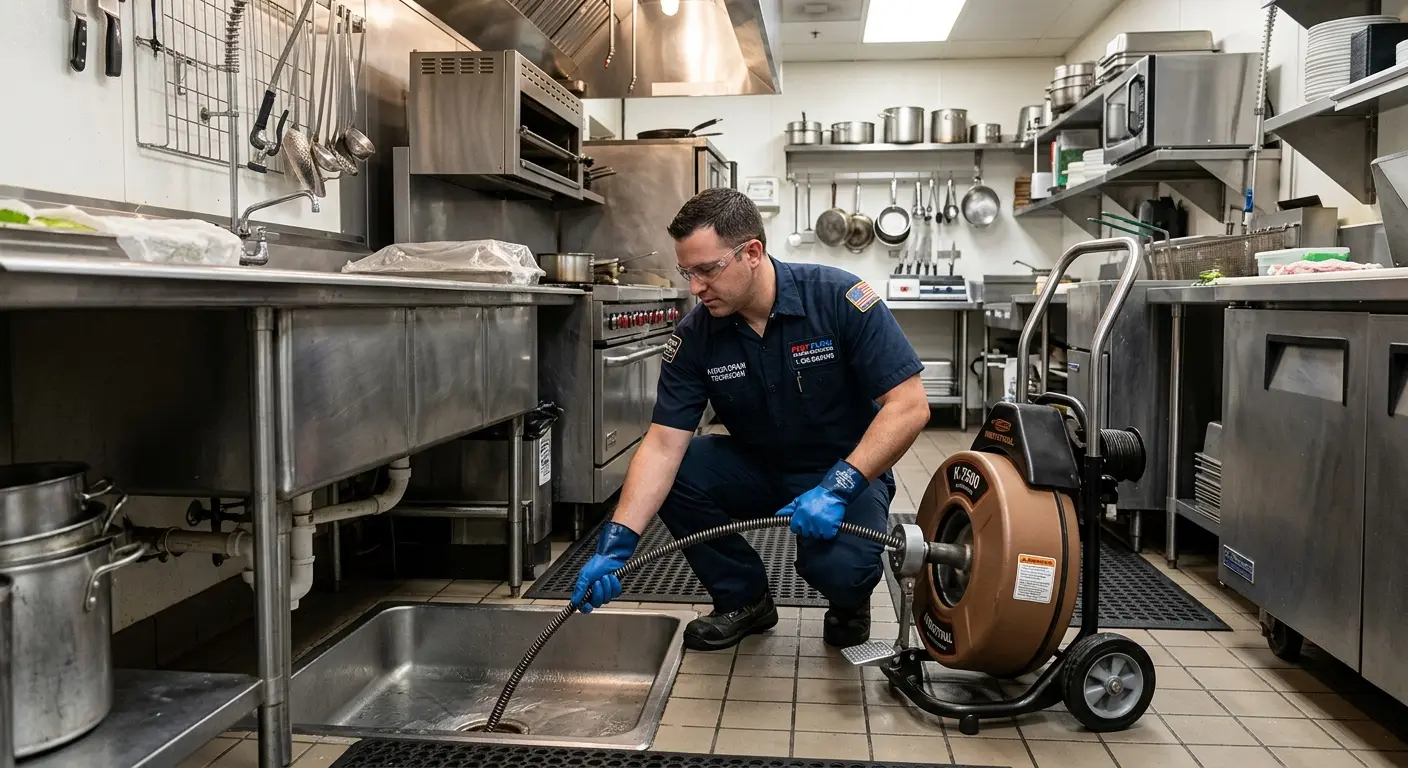 Commercial drain cleaning service in a restaurant kitchen in Alafaya